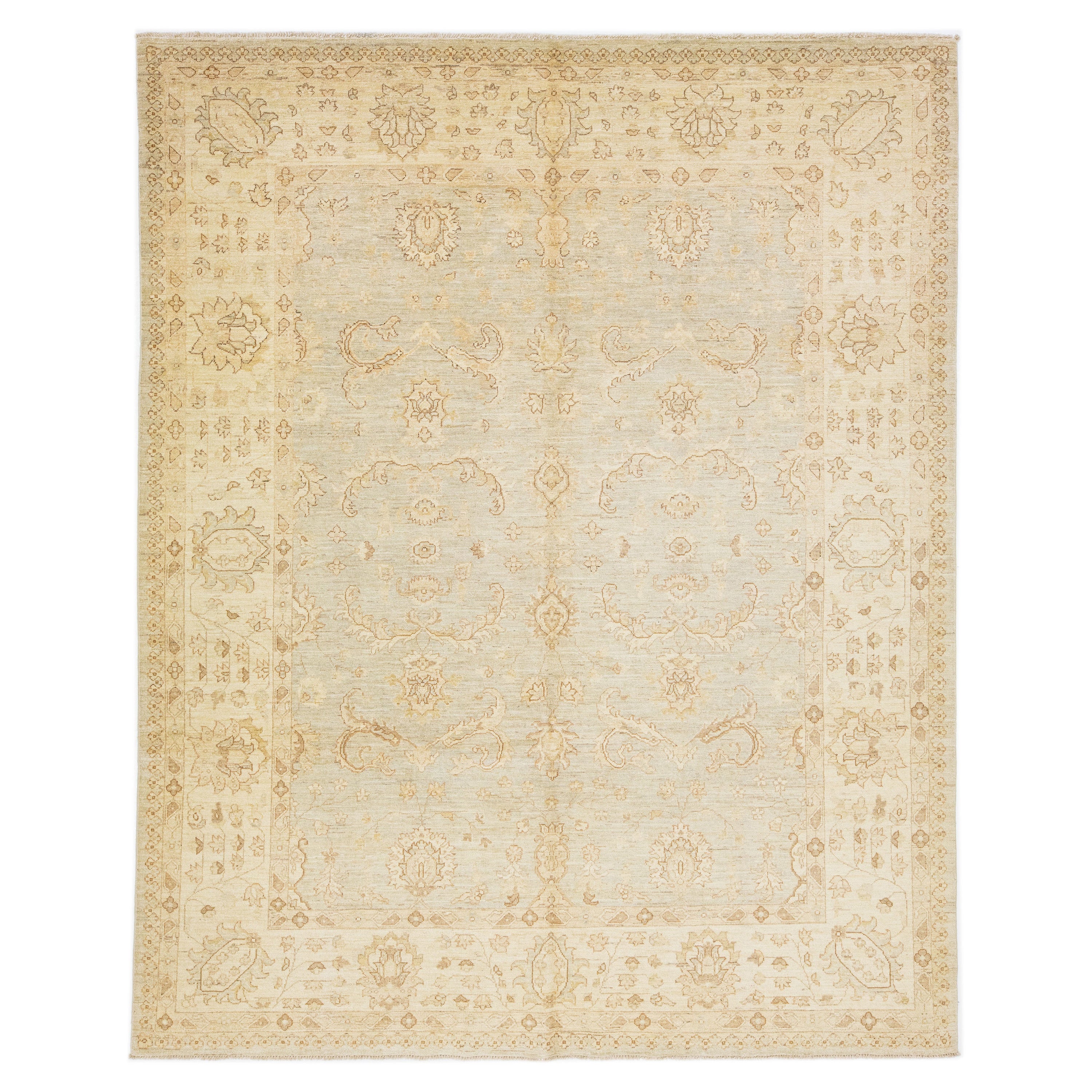 Modern Paki Peshawar Wool Rug in Beige and Gray with Allover Design