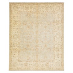 Tapis moderne Paki Peshawar en laine beige et gris avec motif sur toute sa surface