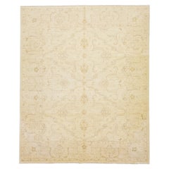 Tapis moderne de style Khotan en laine à motifs floraux beige