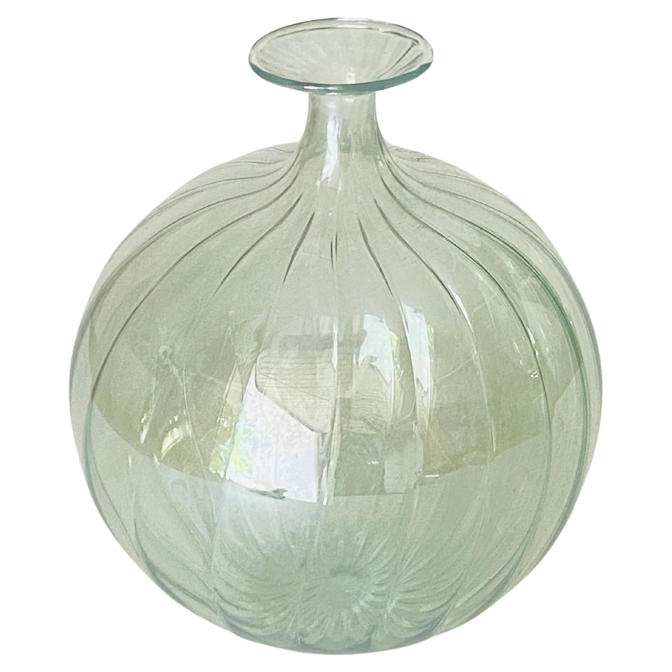 Vetro Soffiato Glass Vase 1970 Green Color Very Light In the style of Venini