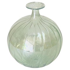 Vintage Vetro Soffiato Glass Vase 1970 Green Color Very Light In the style of Venini