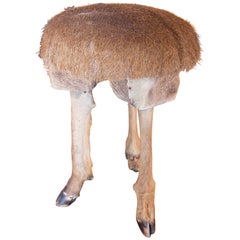 1970s Spanish Leather Stool with Fallow Deer Legs