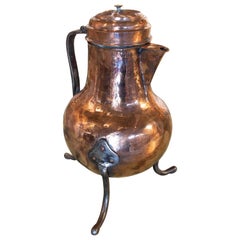 19th Century Spanish Jug with Lid and Handle with Flower Decoration on the Lid 