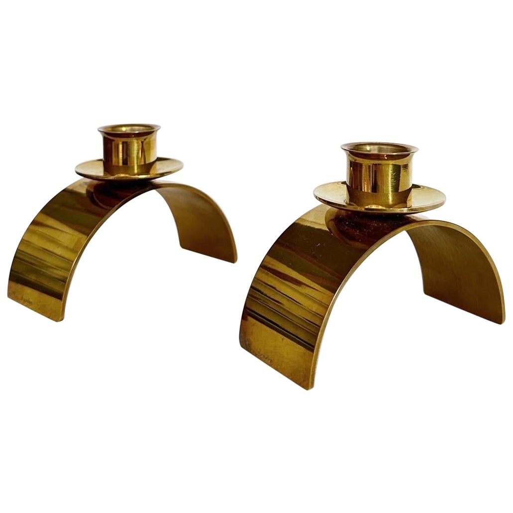 Pair of Gunnar Nylund Candle Holders Skultuna Brass Sweden, 1994 For Sale