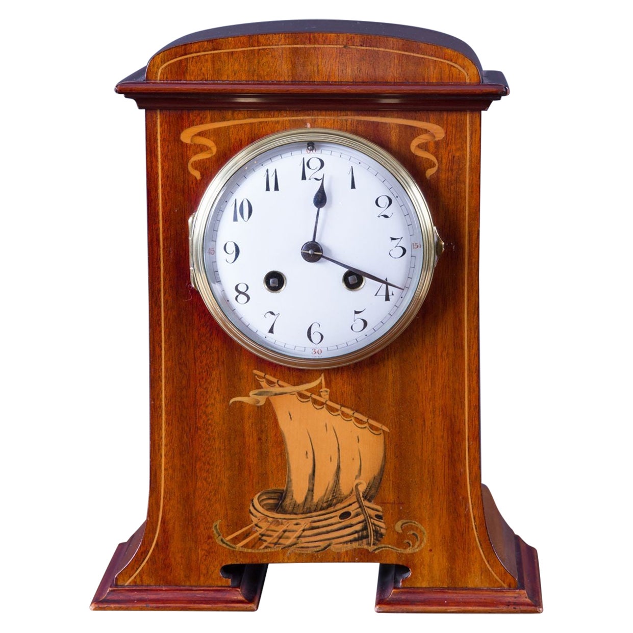 French Art Nouveau Mahogany Mantel Clock For Sale