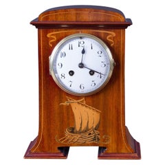 French Art Nouveau Mahogany Mantel Clock