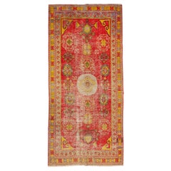 Tapis de couloir antique turc Khotan en laine rouge fait à la main