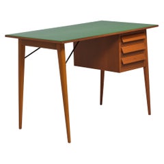 Mid-Century Modern Teak Desk with Green Lacquer and Meticulous Restoration