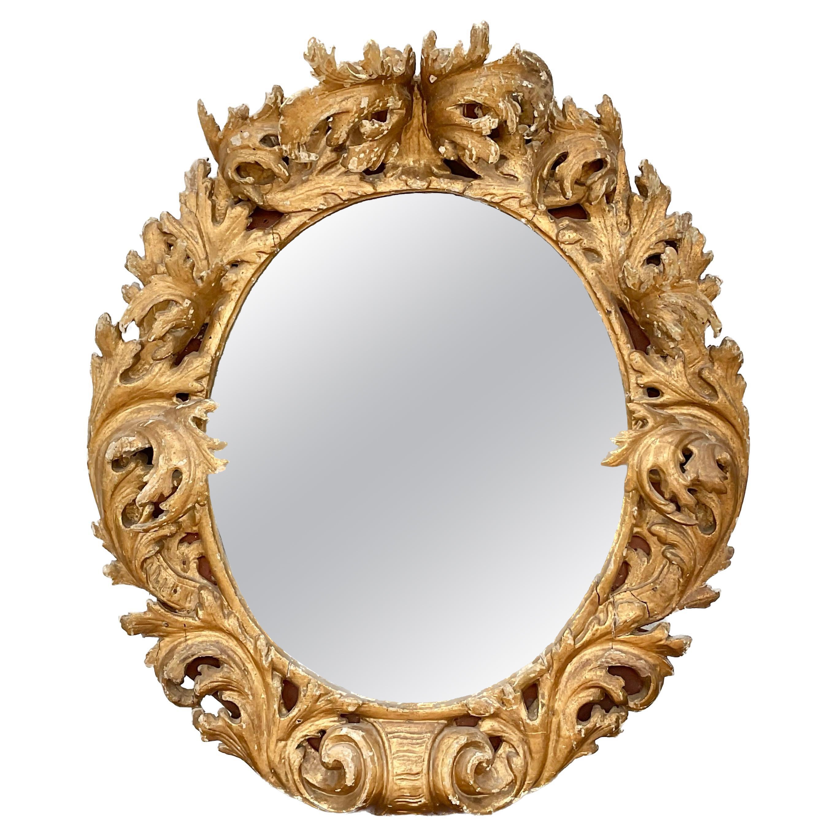 Exceptionnel miroir rococo espagnol du 17-18e siècle hautement sculpté