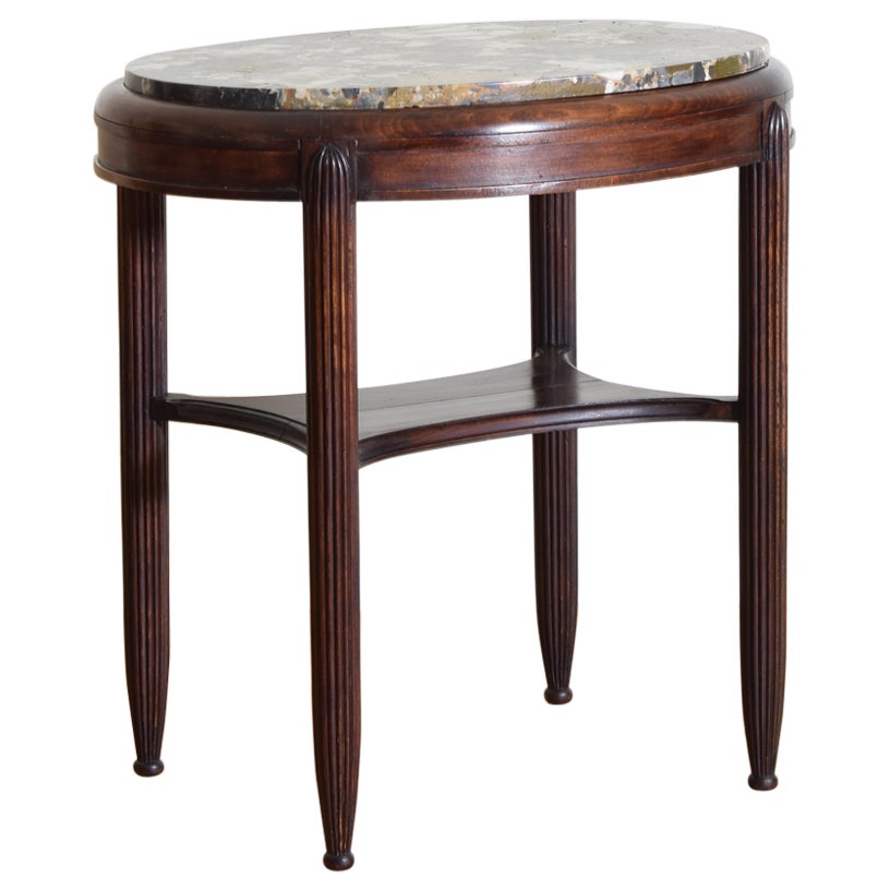 French Art Deco Period Mahogany and Marble-Top Table, circa 1920-1930 For Sale