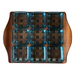 Jens Quistgaard Teak Lattice Tray W/ Glass Inserts Dansk, Denmark, 1960s