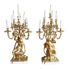 Important Pair of Palace Size Gilt Bronze Candelabrum Signed Henry Picard