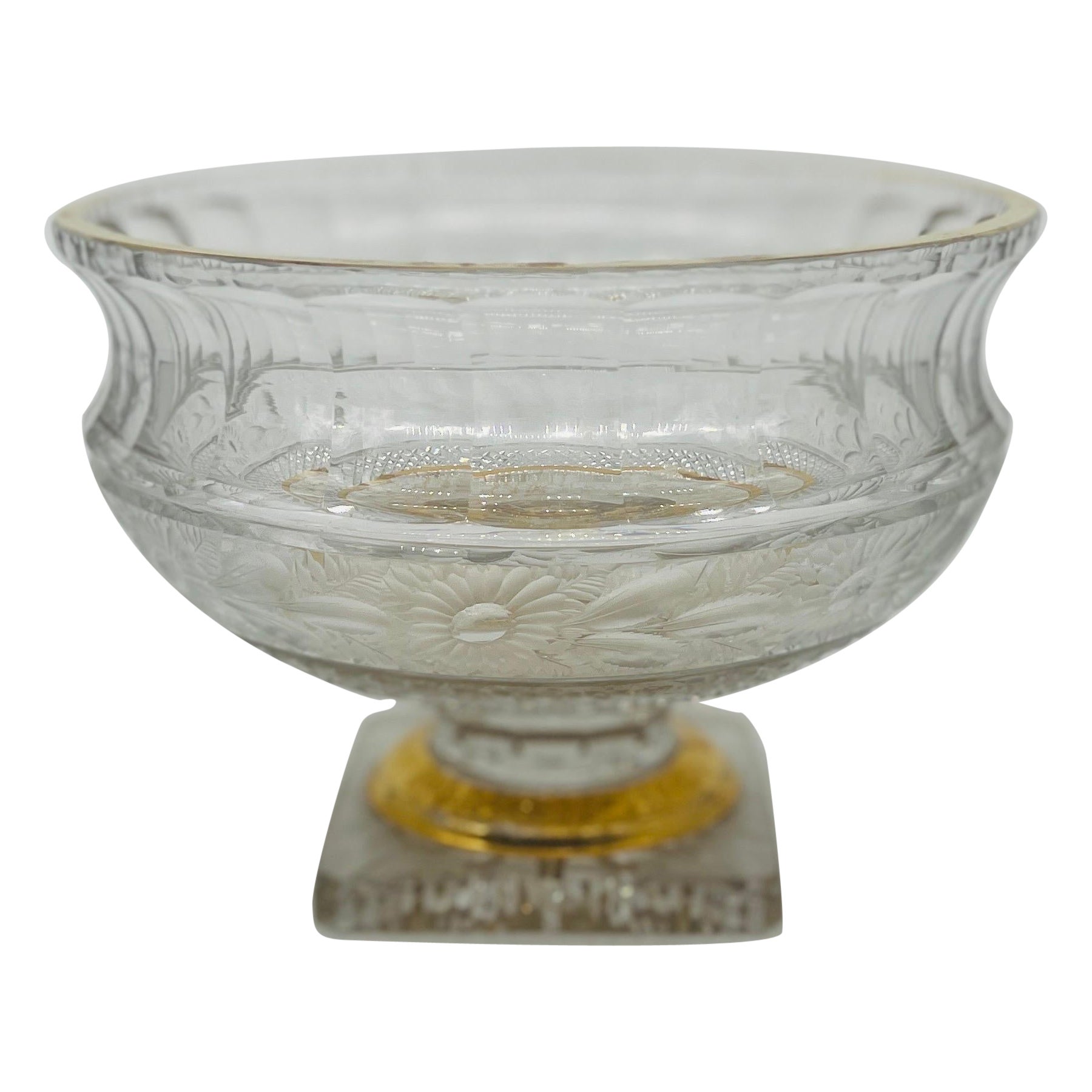 Bohemian Moser Intaglio Cut Glass & Gilt Punch Bowl For Sale