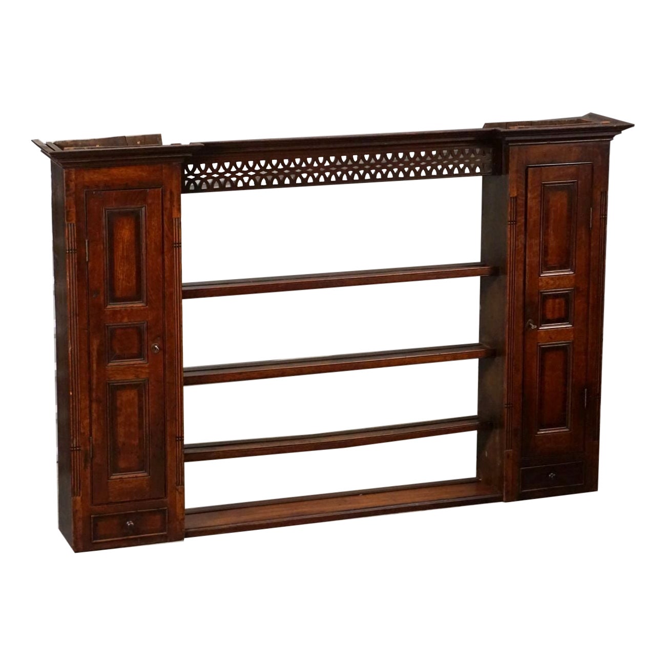 English Wall Hanging Shelves with Cupboard and Drawers from the Period For Sale at 1stDibs