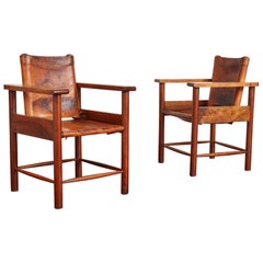 1940s French Leather Chairs