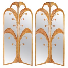 Vintage Pair of 1970s Vivai del Sud Parma Series Faux Bamboo Mirrored Screens