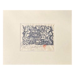 Shiko "Shikou" Munakata Impresión xilográfica japonesa Mingei Castillo de Hirosaki firmada