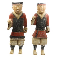 Antique Important Pair of Polychrome Han Warriors