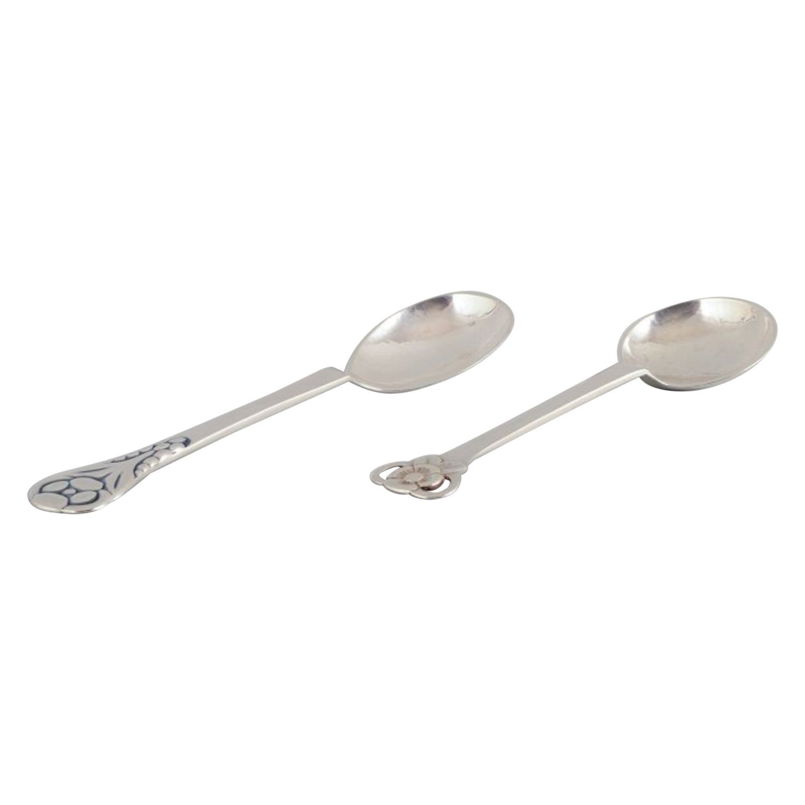 Evald Nielsen, Danish Silversmith. Two Beautiful Large Art Nouveau Sugar Spoons