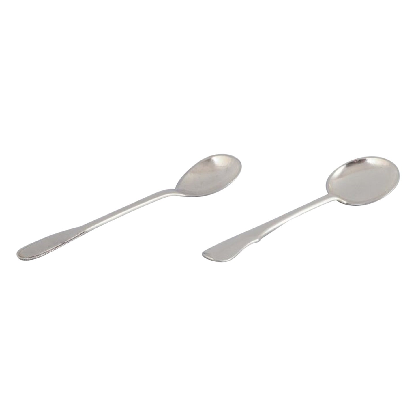 Evald Nielsen, Danish Silversmith, Two Hammered Sugar Spoons in 830 Silver For Sale