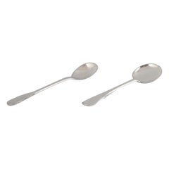 Antique Evald Nielsen, Danish Silversmith, Two Hammered Sugar Spoons in 830 Silver