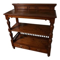 Solid Teak Hand Carved Colonial Whatnot Rack with Shelves & Drawers