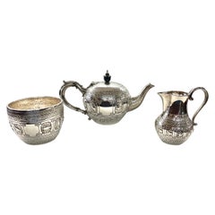 Rare & Fine Antique English Elkington Silver Plate 3pc. Zodiac Tea for 2 Teaset