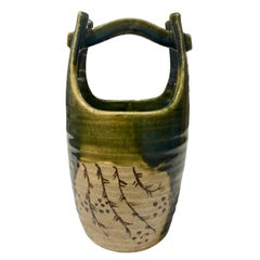 Vintage Rosanjin Kitaoji Signed Oribe Ware Tall Basket Vase Original Sealed Signed Box