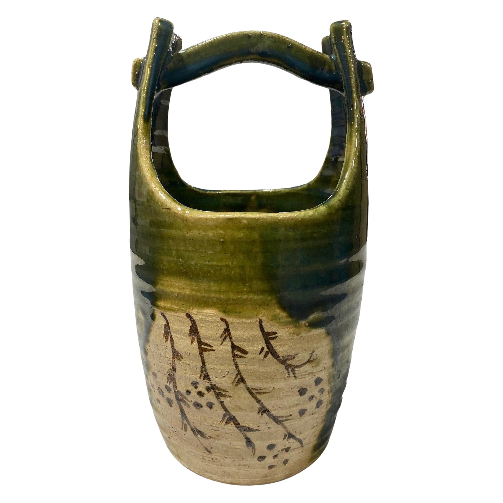 Rosanjin Kitaoji Firmato Oribe Ware Vaso a cesto alto Scatola originale sigillata firmata