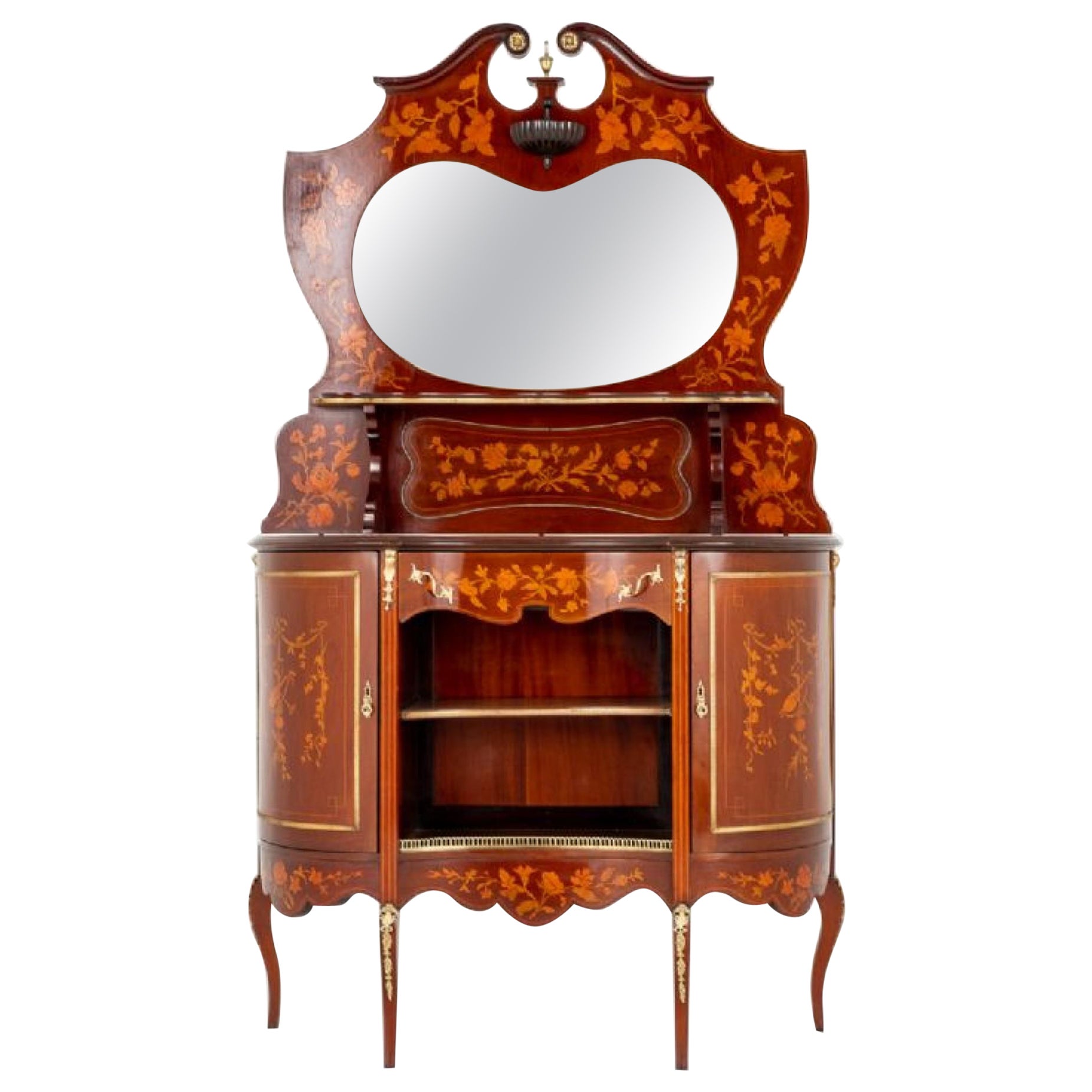 Victorian Side Cabinet Inlay Mirror Console For Sale