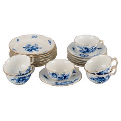 Meissen, Germany, Tea Set for Six, Hand Painted in Blue with Flowers and Insects