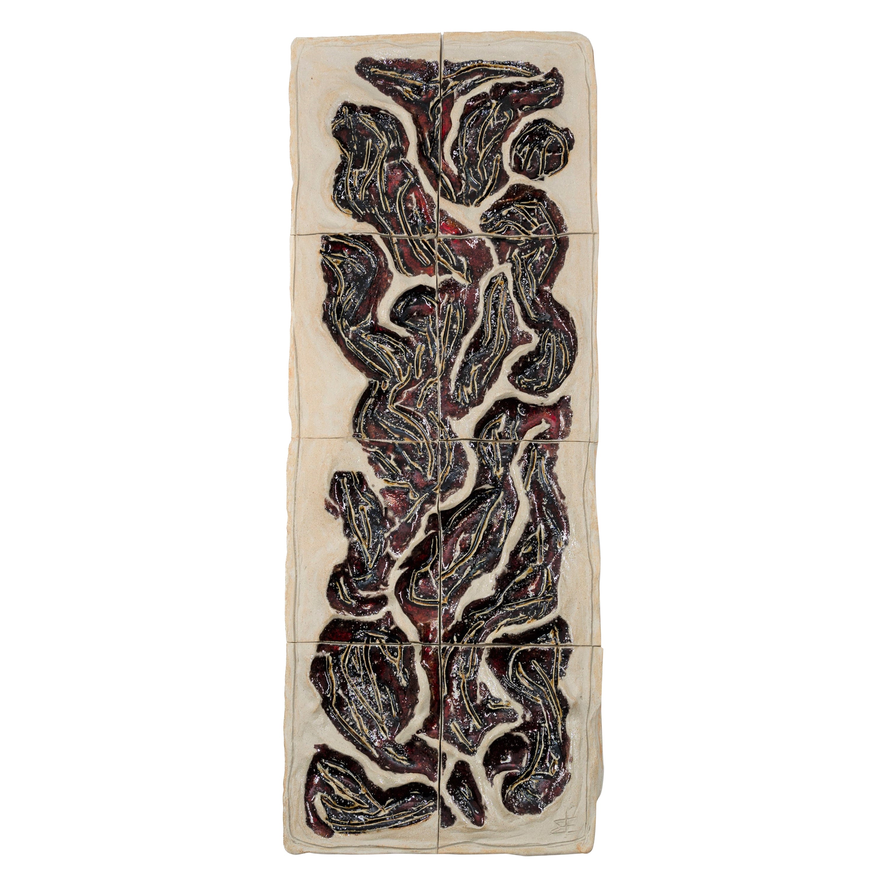 "Red Sea" Chamotte Glazed Stoneware Wall Sculpture by Franck Scala - France 2022 For Sale