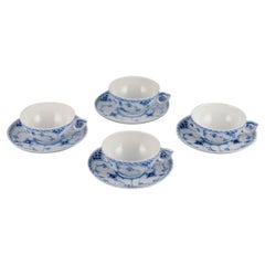 Royal Copenhagen, Blue Fluted Half Lace, Four Pairs of Teacups, Model 1/525