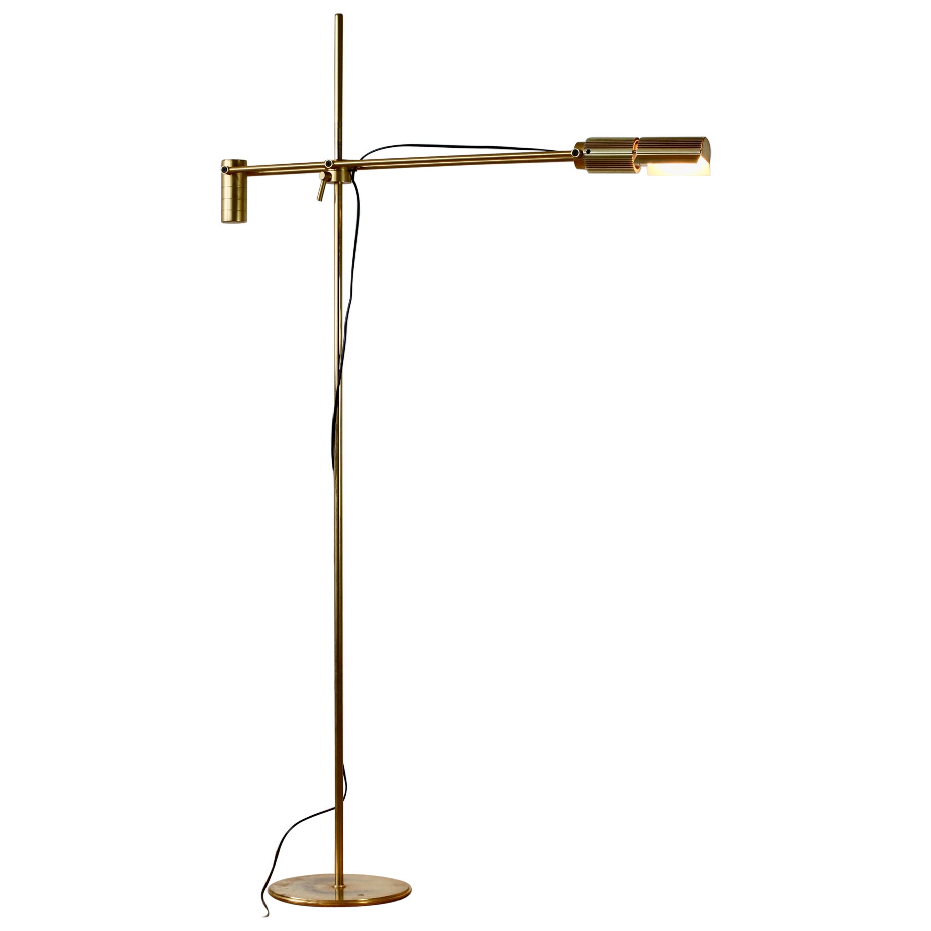 Swiss Lamps Gold Plated Brass Vintage Modernist 1970s Adjustable Floor Lamp  For Sale