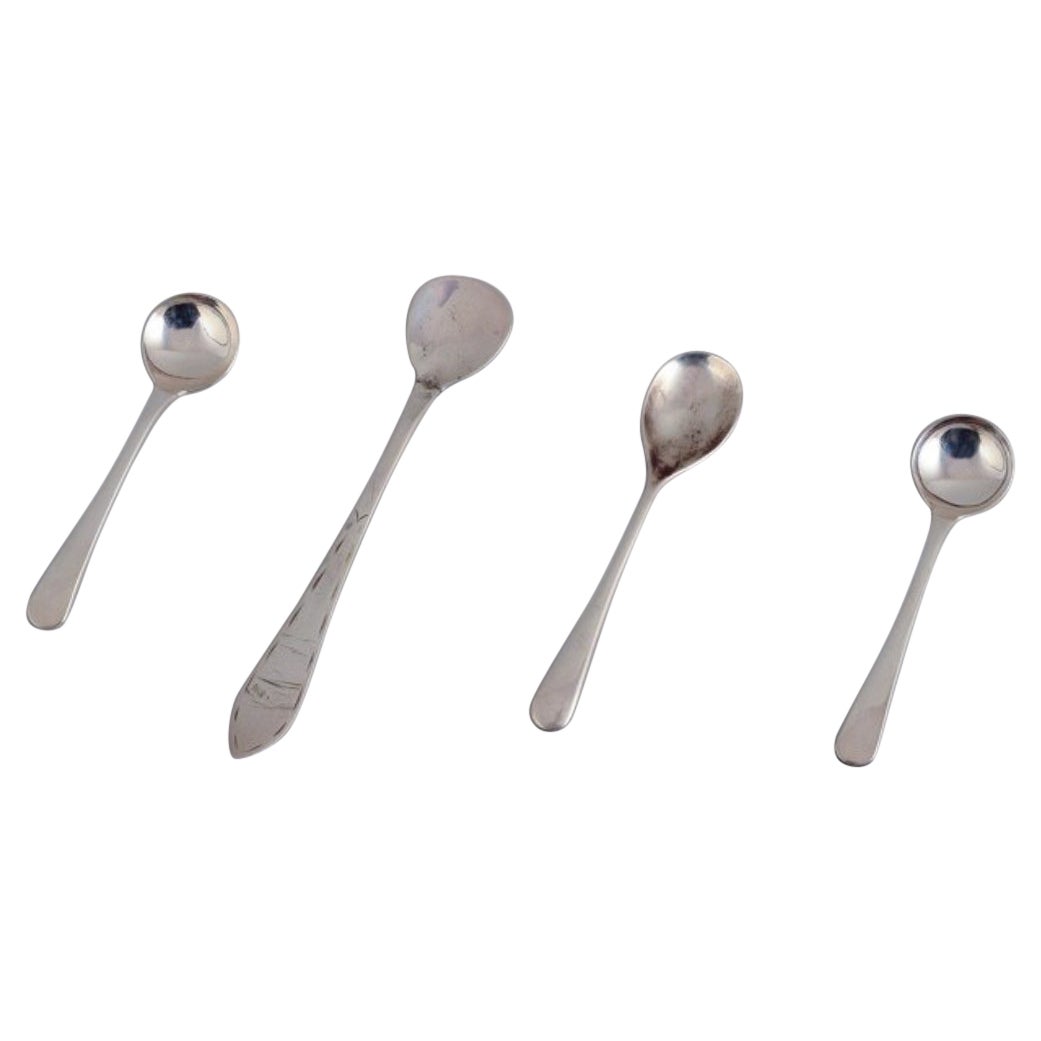Set of Four Scandinavian Salt Spoons in Silver, 19th Century
