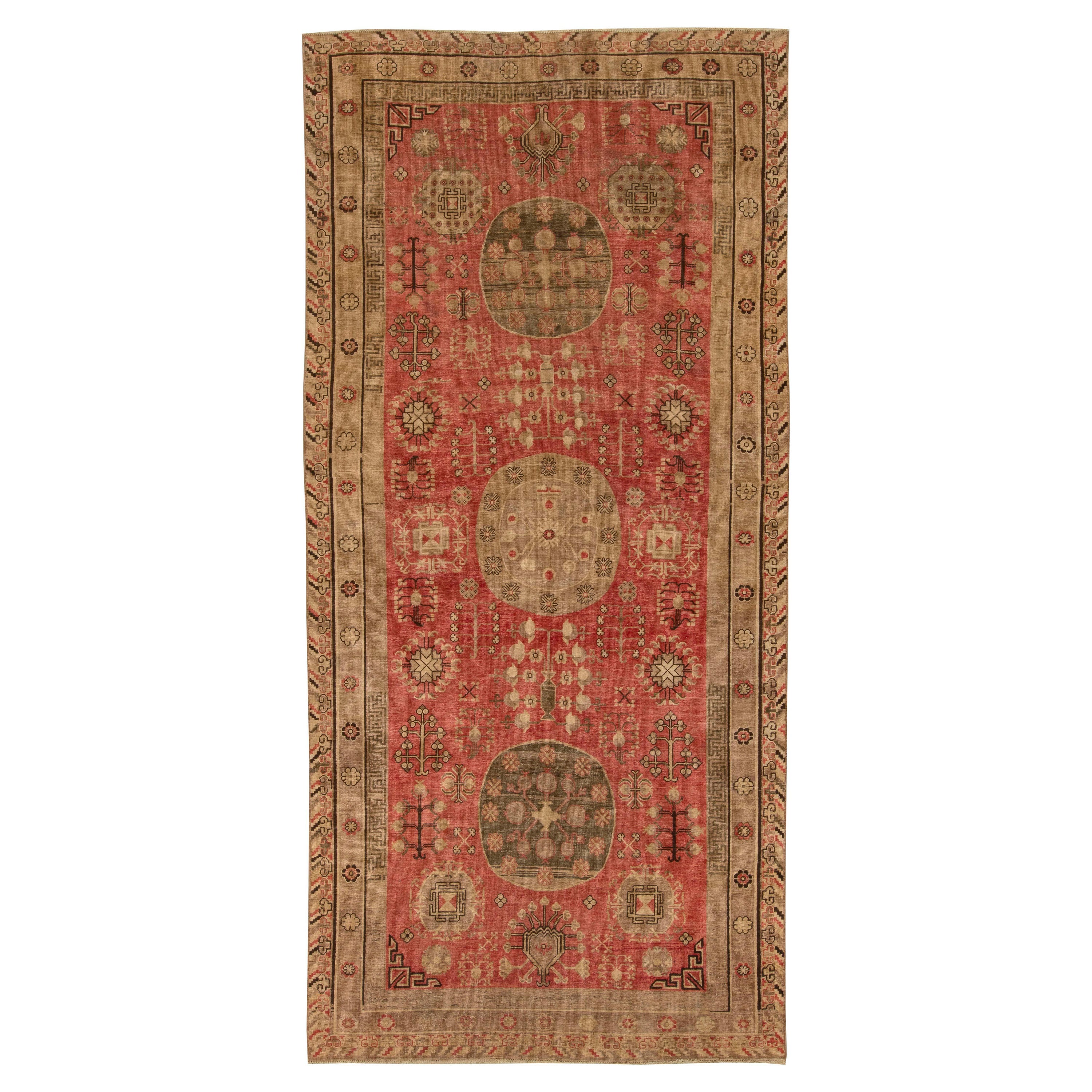 Midcentury Samarkand Red Handmade Wool Rug For Sale at 1stDibs