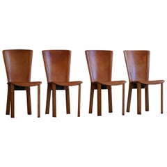 Italian Modern, Set of 4 Dining Chairs in Cognac Leather, Mario Bellini, 1970s