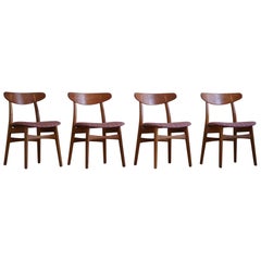 Hans J. Wegner Set of 4 Chairs in Oak & Fabric, Model CH30, Danish Modern, 1960s