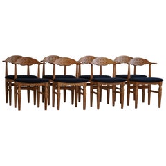 Set of 8 Dining Chairs, Henning Kjærnulf, Reupholstered in Bouclé, 1960s