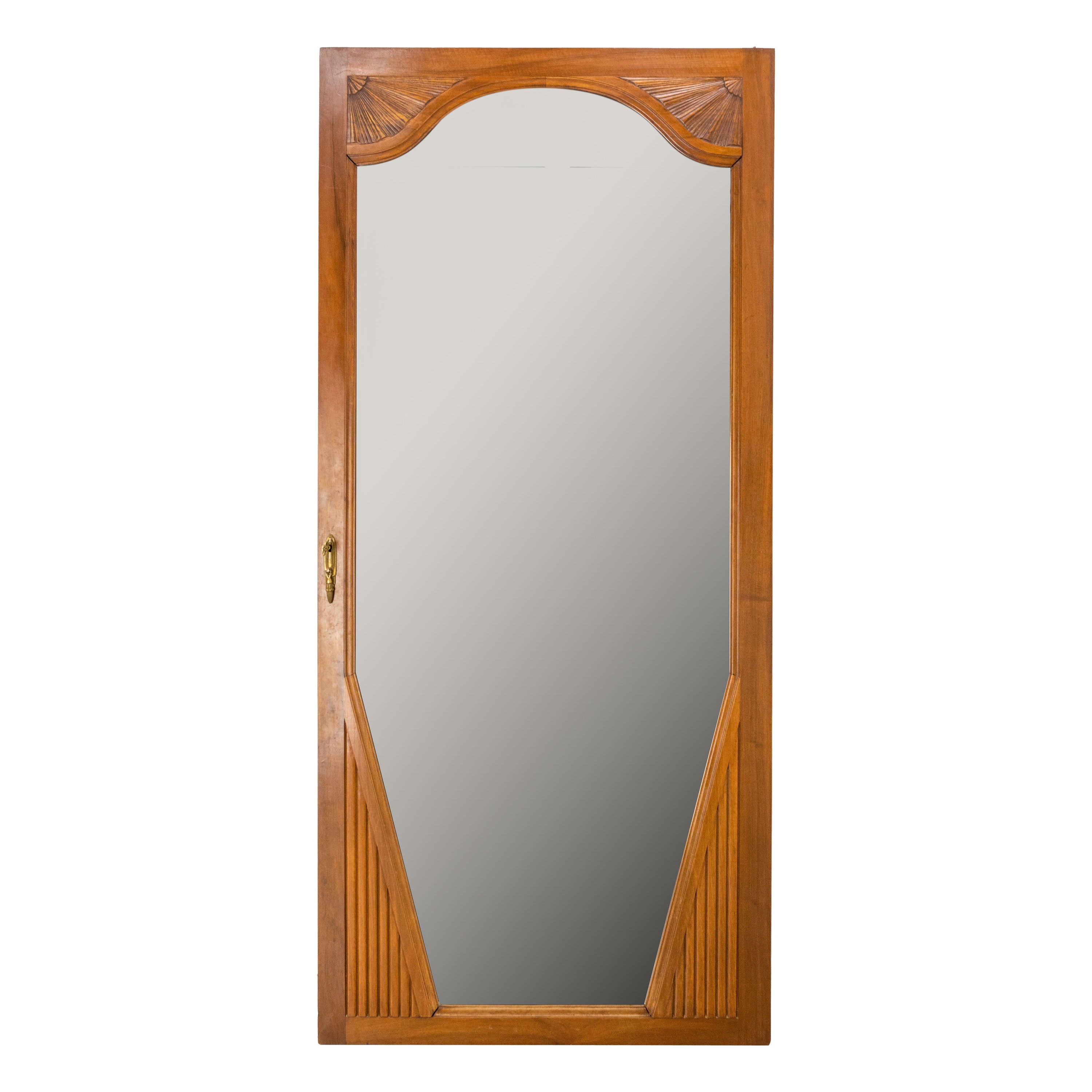 French Walnut Art Deco Door with Mirror, circa 1930 For Sale