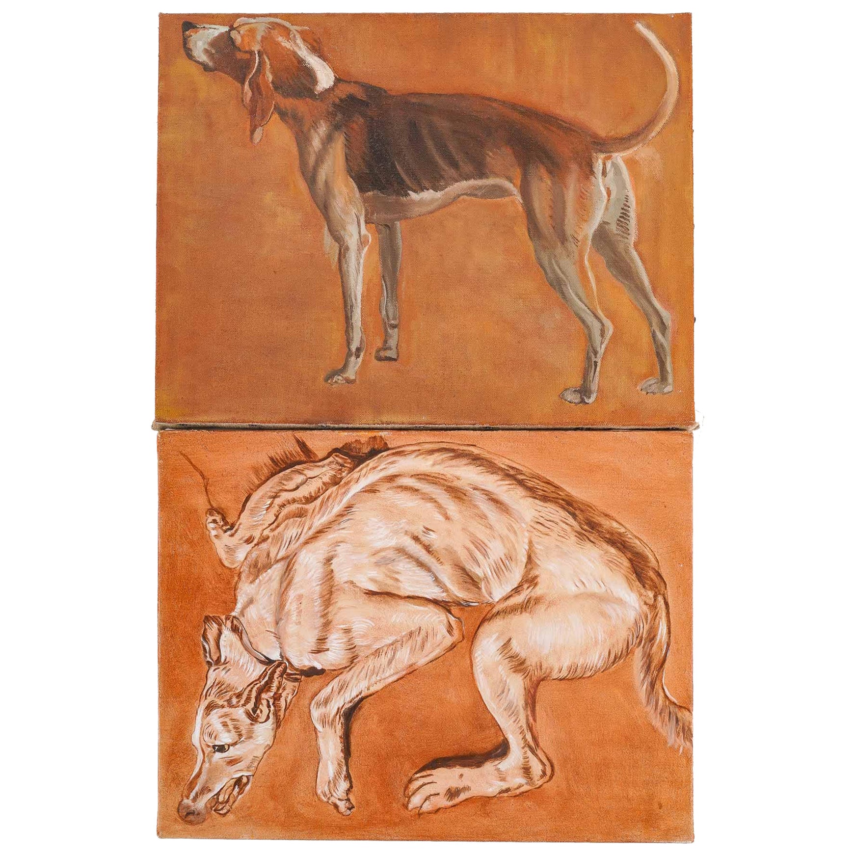 Two Paintings, Dog Portrait, Xxth Century
