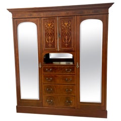 Large Antique Edwardian Quality Mahogany Marquetry Inlaid Wardrobe
