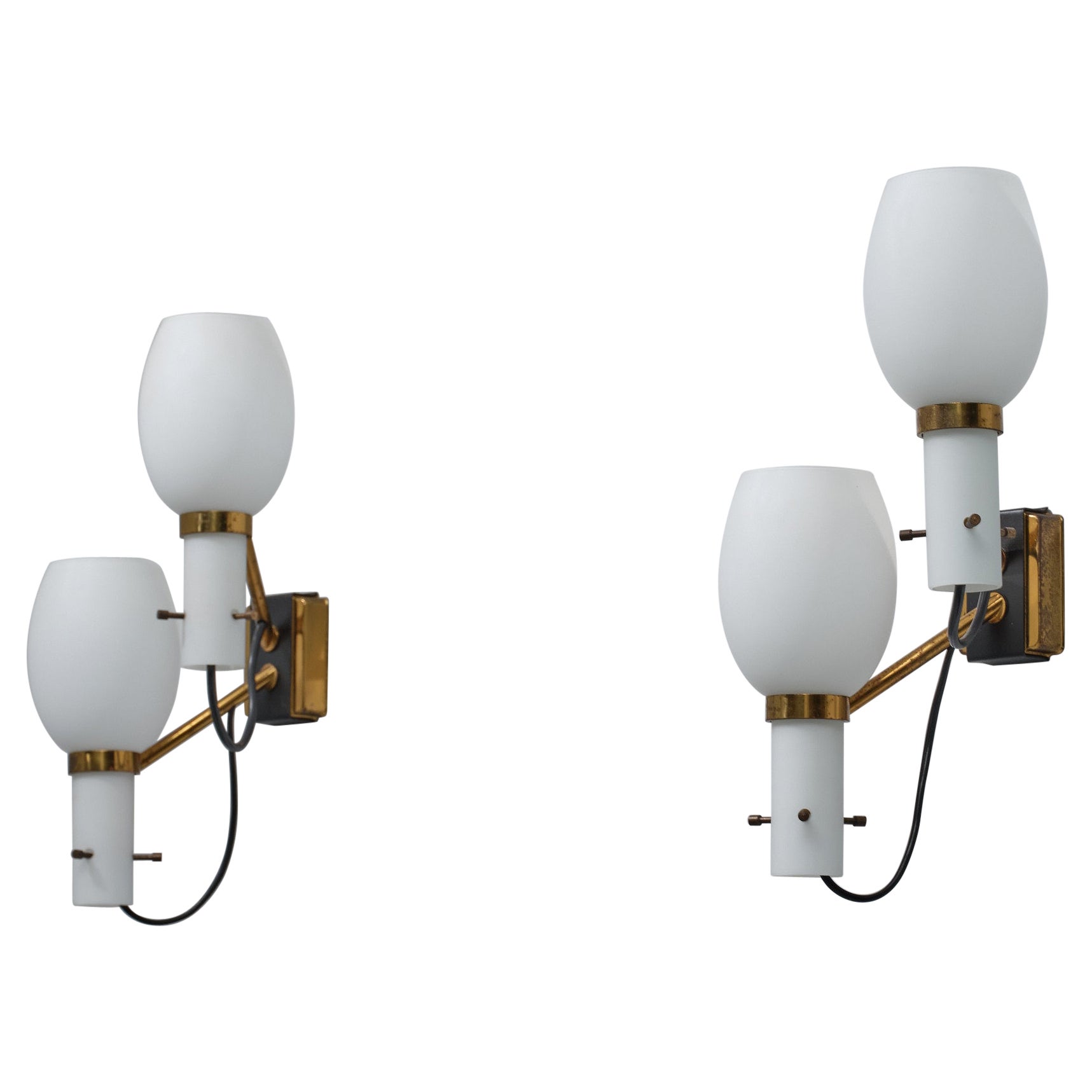 Exquisite Pair of Italian Mid-Century Modern Wall Sconces with Dual Light Source For Sale