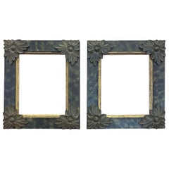 Antique Pair of 19th Century English Wooden Marble Effect Hand Painted Frames