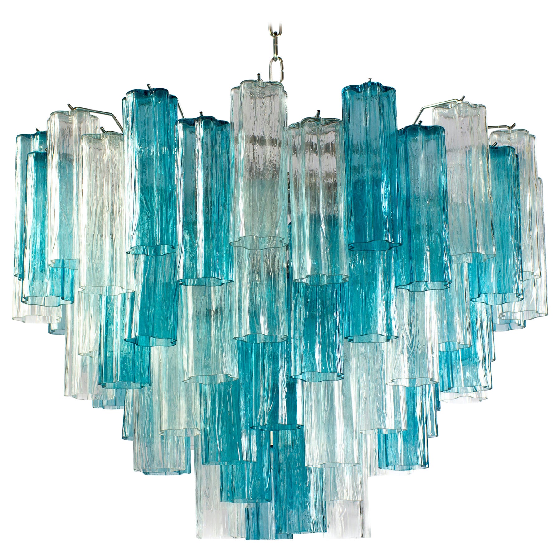Midcentury Blue and Clear Murano Glass Tronchi Chandelier For Sale