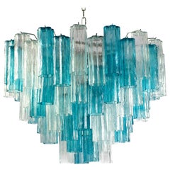 Vintage Midcentury Blue and Clear Murano Glass Tronchi Chandelier
