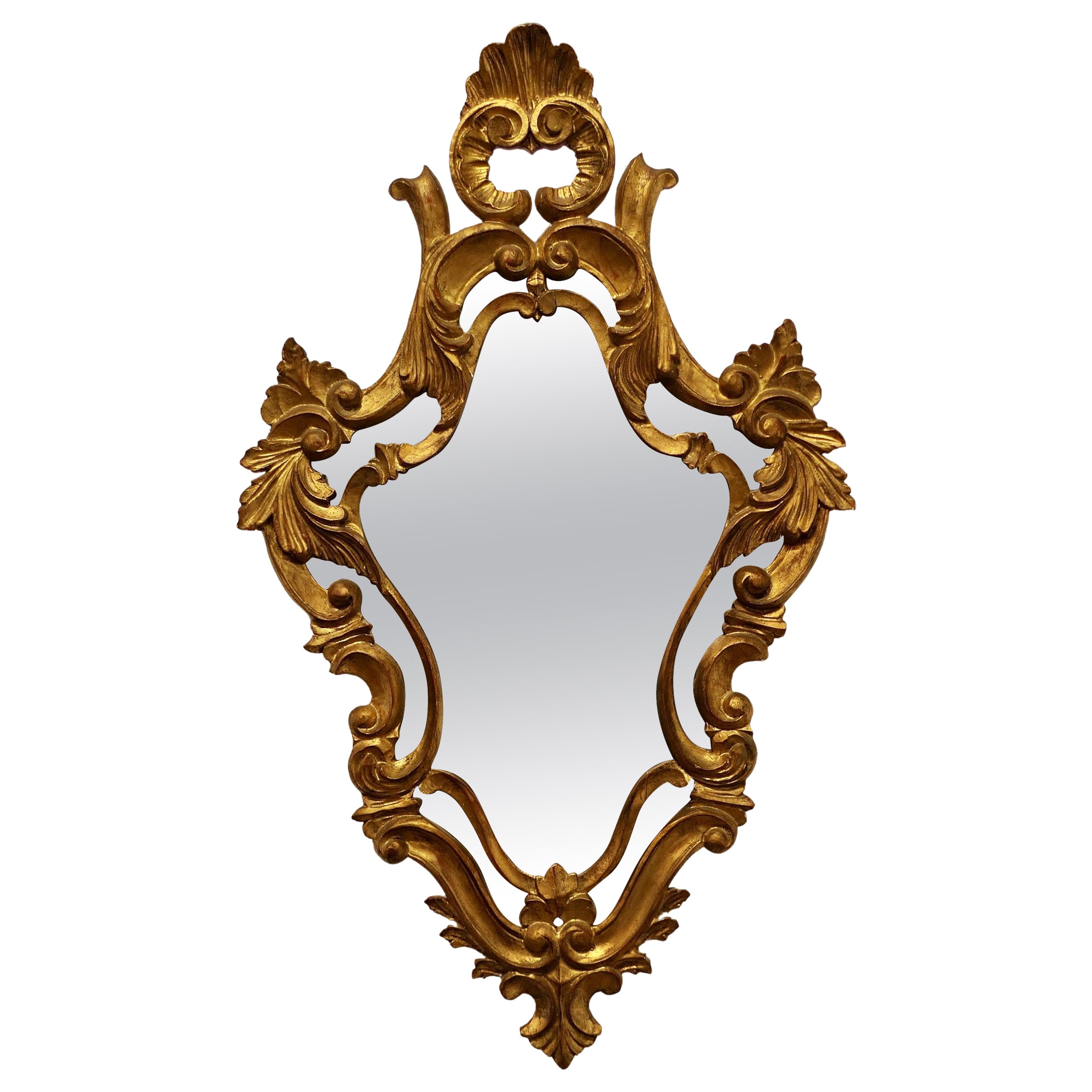 Prächtiger vergoldeter Wandspiegel im Rokokostil The Mirror Has an Elaborate Frame im Angebot