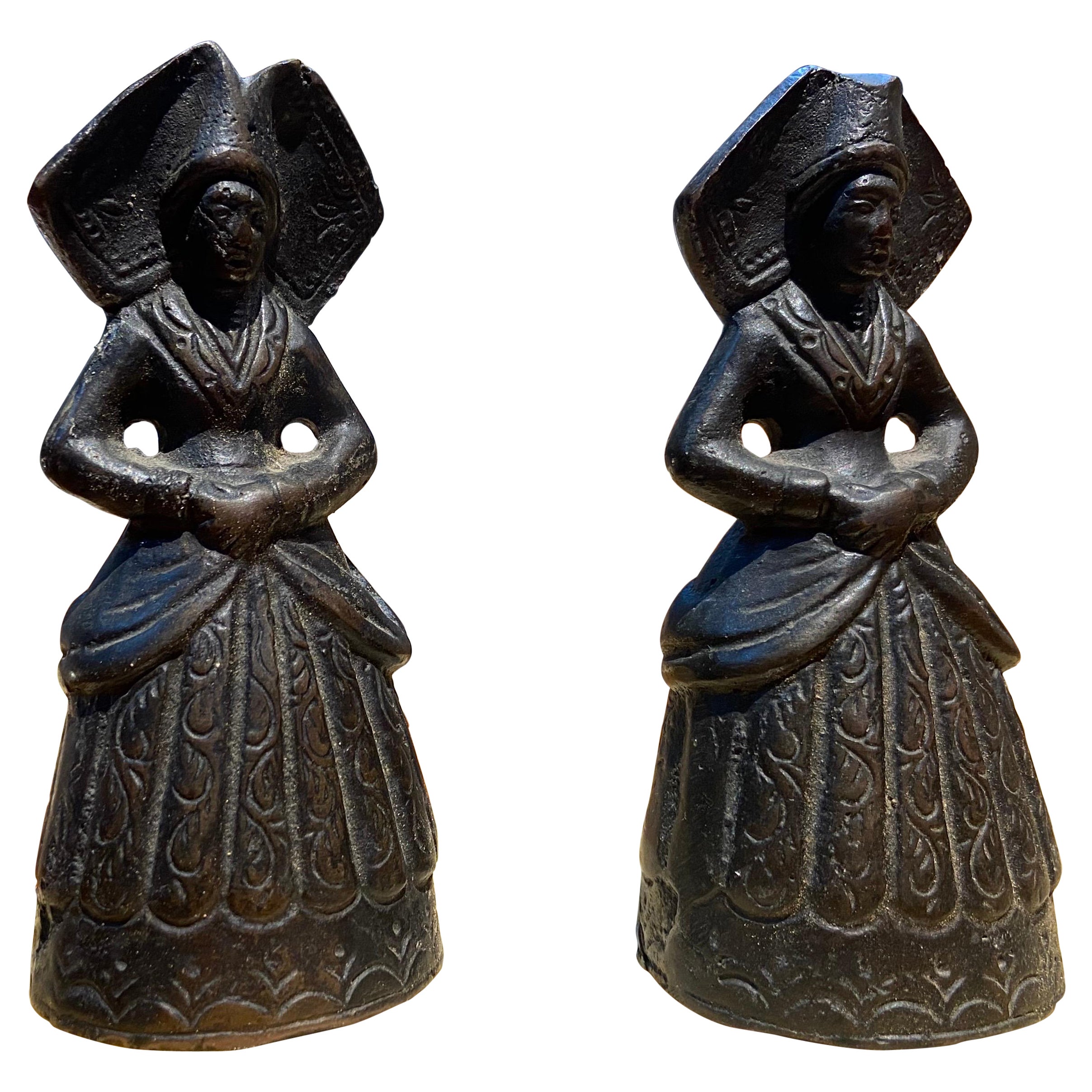 19th Century French Cast Iron Figurative Servant Bells For Sale
