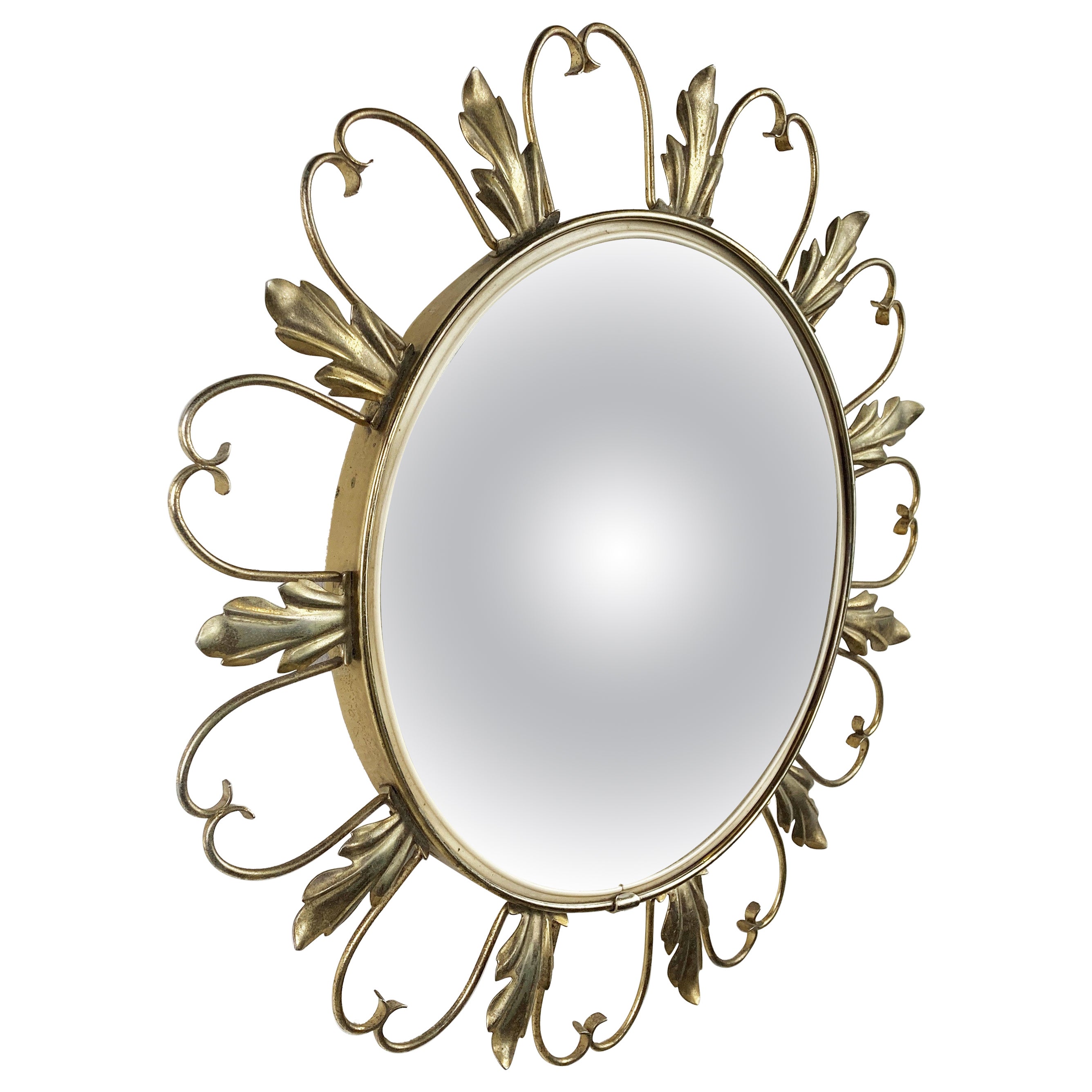 Vintage Brass Sunburst Mirror For Sale