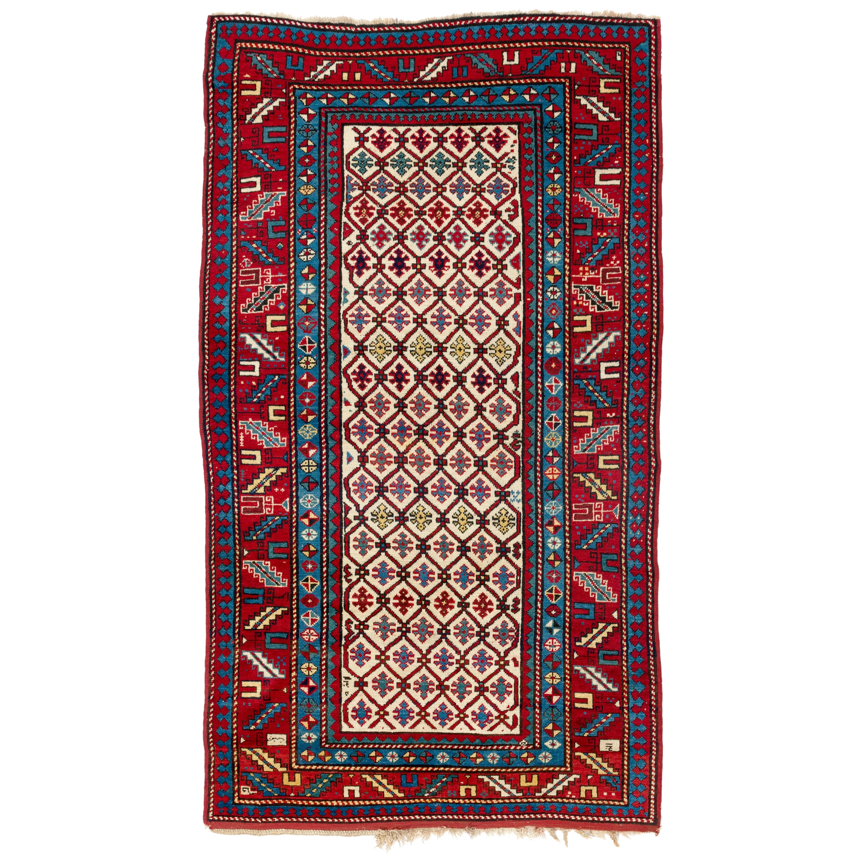 4'x7' antiker kaukasischer Kazak-Teppich, ausgezeichneter Zustand, Ful Pile, Original im Angebot